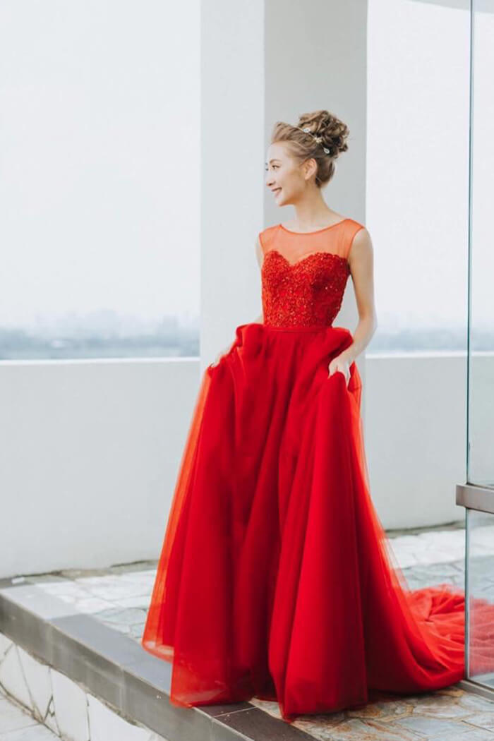 紅禮服 手工婚紗禮服
